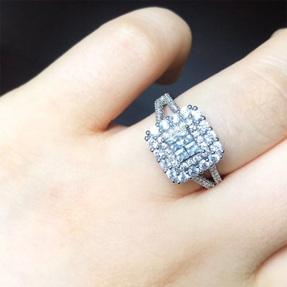 🎀 Double Layer Cross Square Zircon Luxury Wedding Ring for Women, PD361 - Picture 5 of 9
